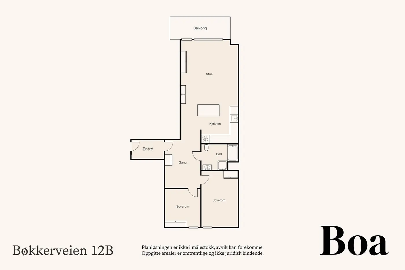3. etasje: Entré, gang, to soverom, bad/wc og stue/kjøkken. Annet: Balkong og parkering i fellesanlegg (garasjeplassen kan kjøpes separat).