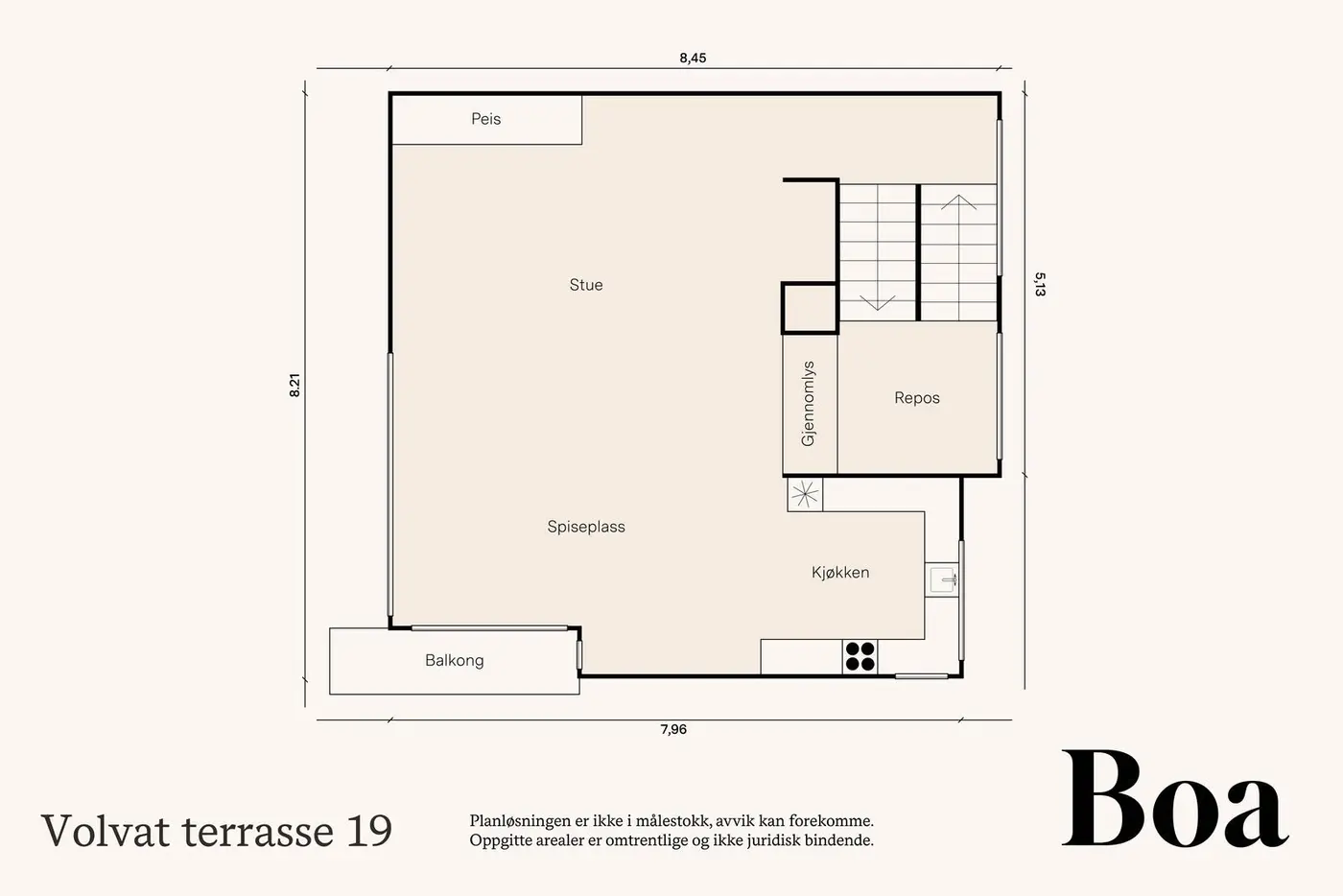 2. etasje: kjøkken, stue/spisestue