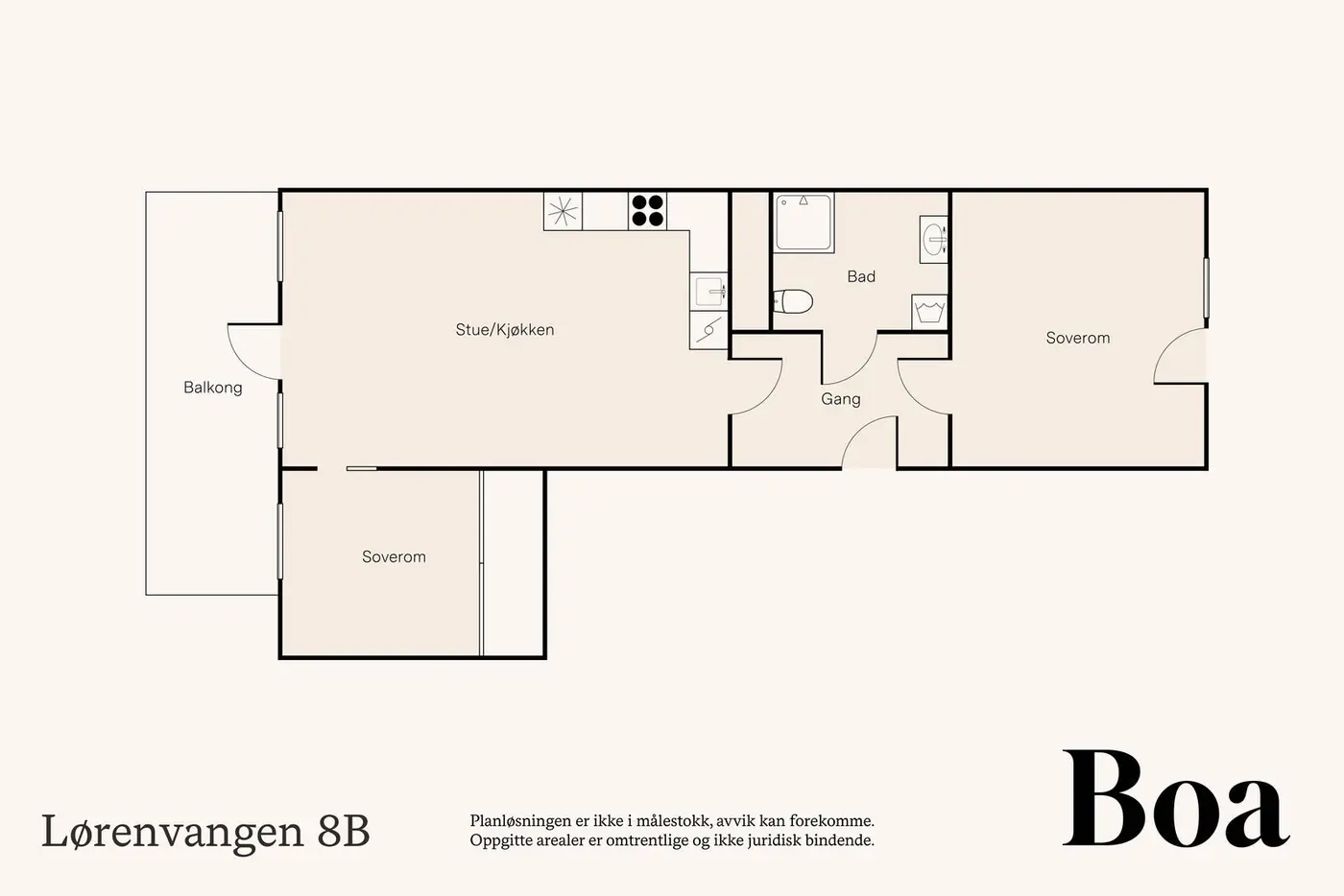 2.etasje: Entré, bad/wc, to soverom, innvendig bod samt stue og kjøkken. Annet: Balkong på ca 10 kvm.